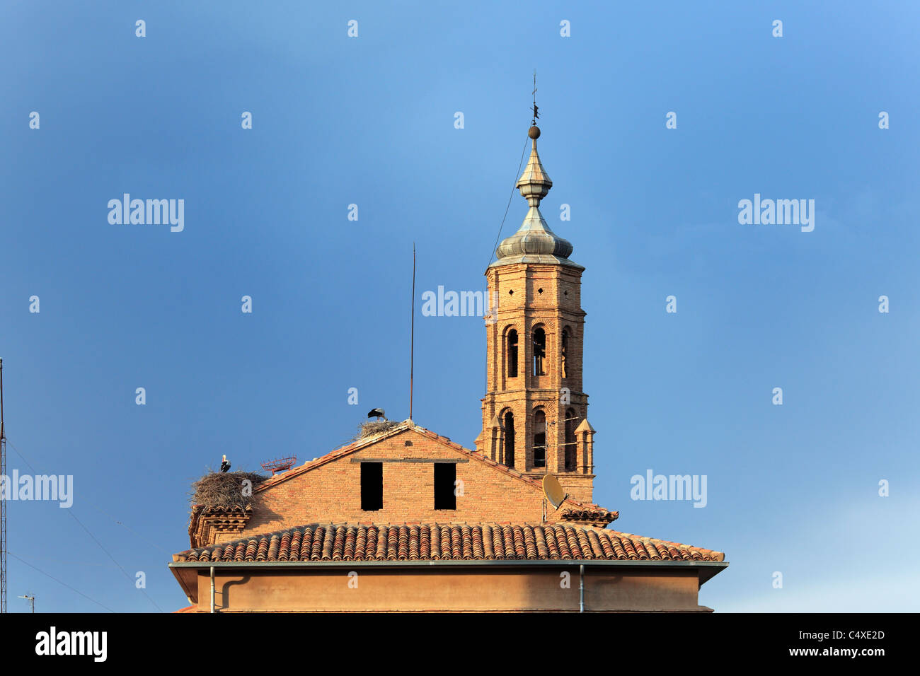 Church with bird's nest, Tarazona, Aragon, Spain Stock Photo