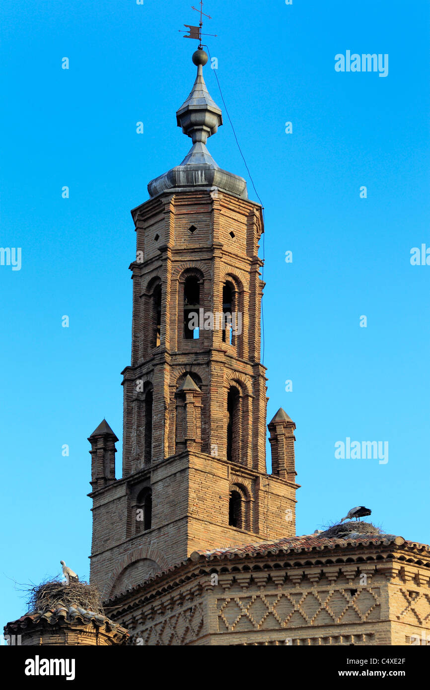 Church with bird's nest, Tarazona, Aragon, Spain Stock Photo