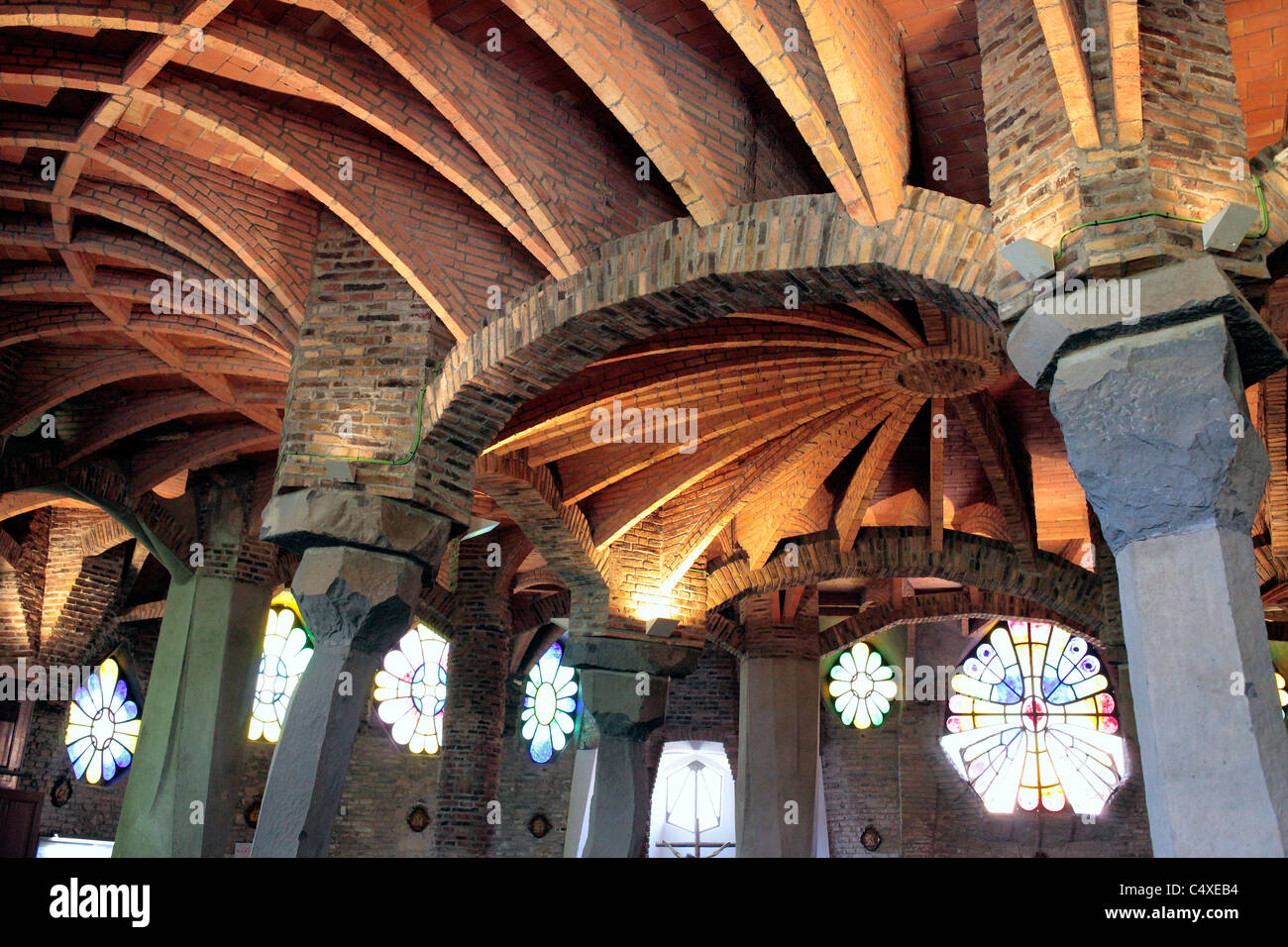 Crypt in Colonia Guell by Antoni Gaudi, Barcelona, Catalonia, Spain Stock Photo