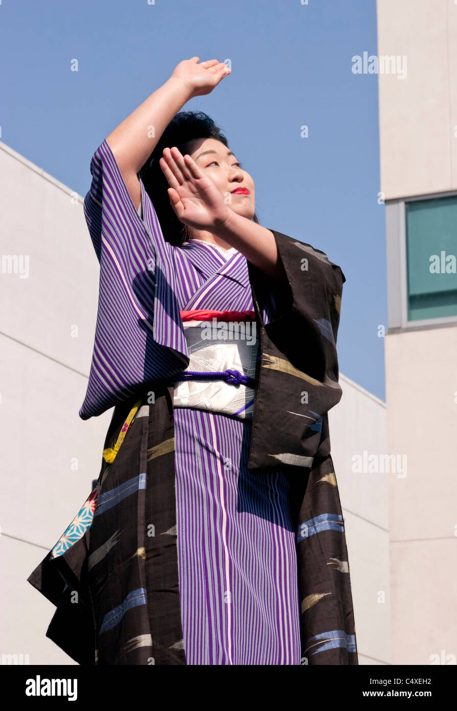 Japanese woman modeling  Kimono fashions at the Los Angeles Cherry Blossom Festival Stock Photo