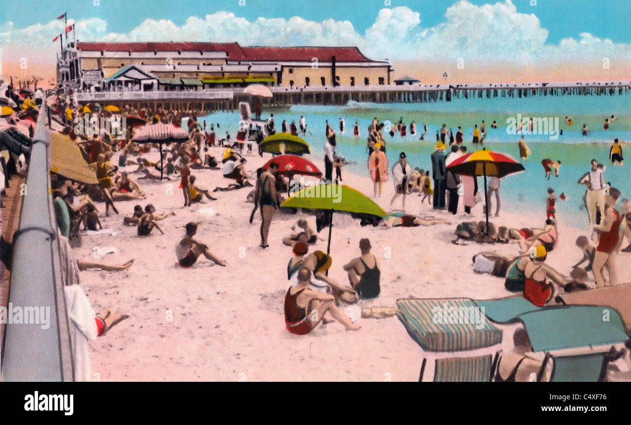 Bathing Beach and Convention Hall, Cape May, NJ circa 1920 Stock Photo