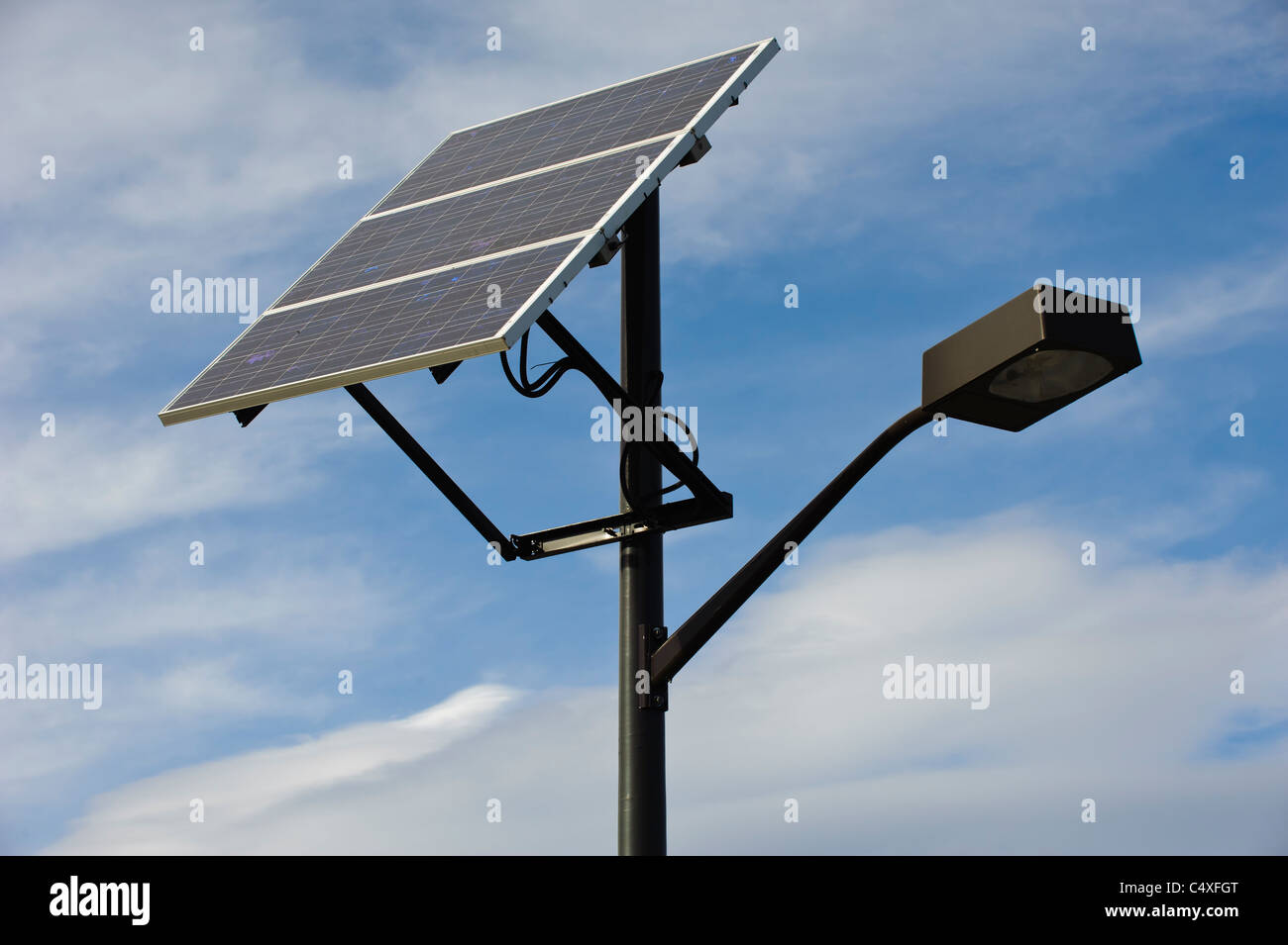 Outdoor lighting is powered by solar panels at the Fire Sciences Laboratory in Missoula, Montana. Stock Photo