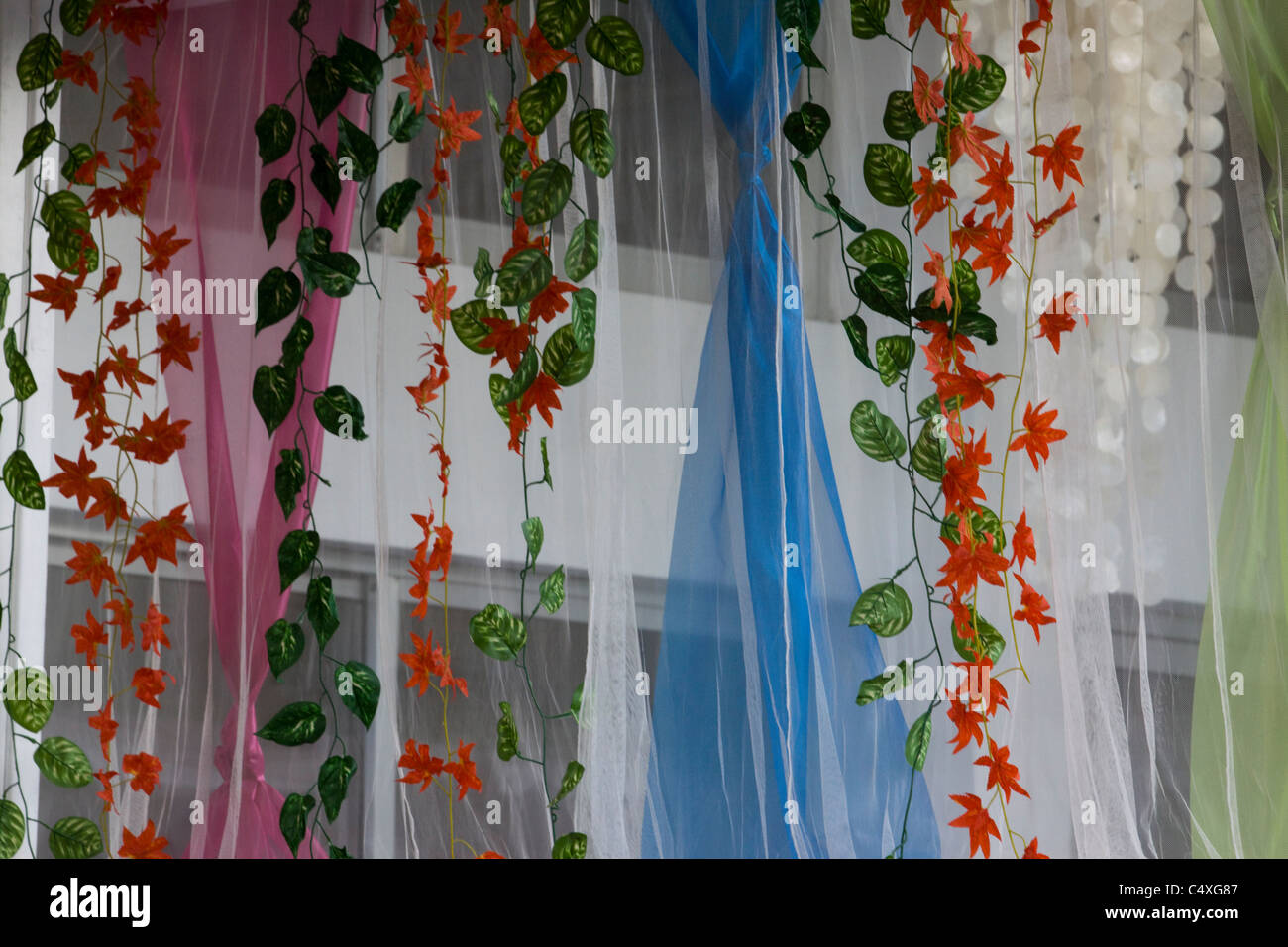 Net Curtains And Flowers Stock Photo 37462887 Alamy