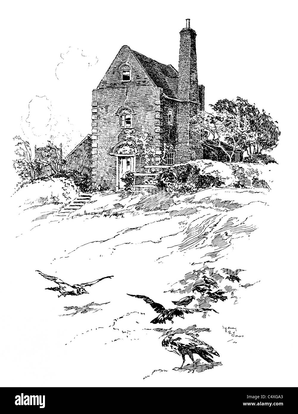 Weston, Suffolk - pen and ink illustration from 'Old English Country Cottages' by Charles Holme, 1906. Stock Photo