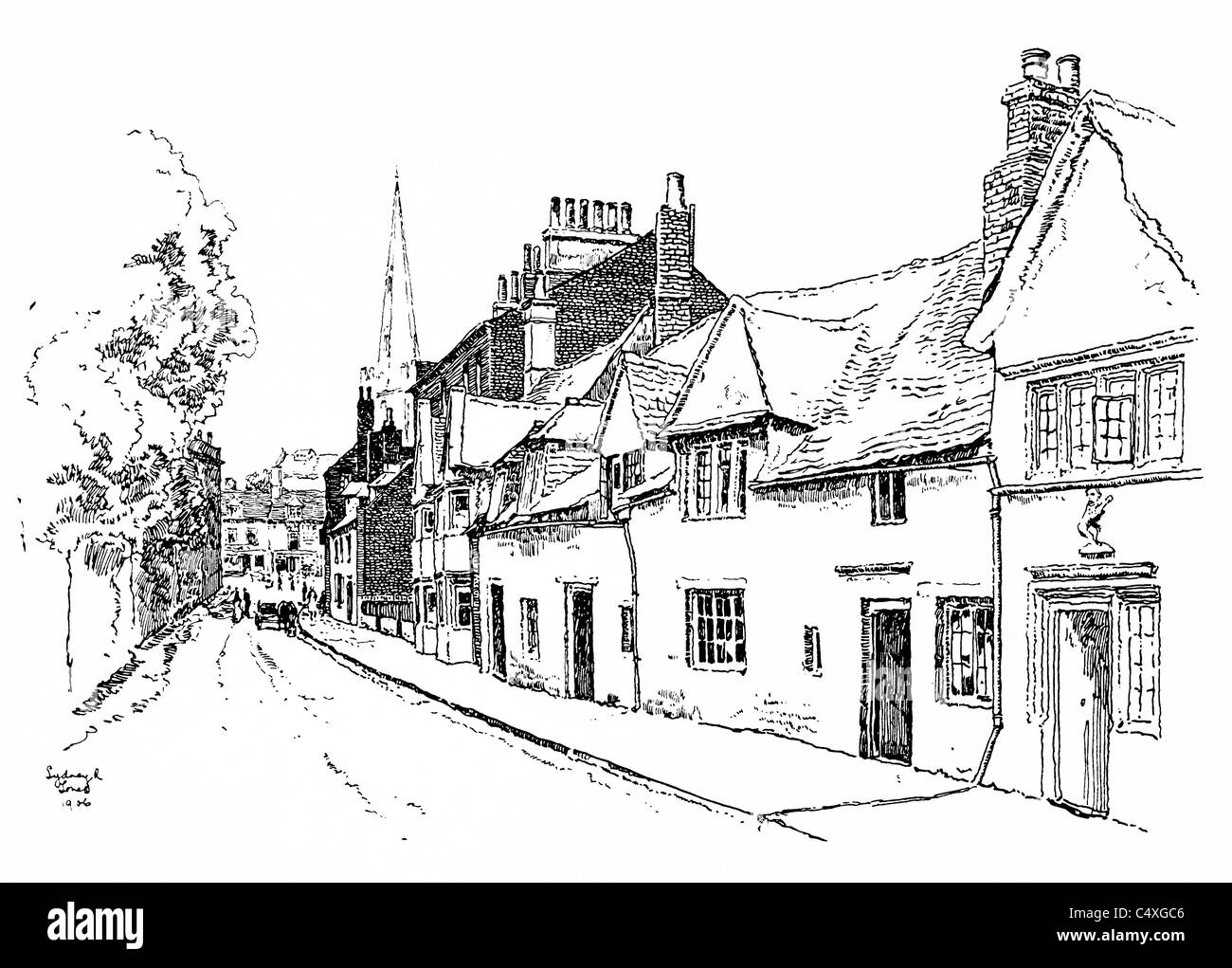 Oundle, Northamptonshire - pen and ink illustration from 'Old English Country Cottages' by Charles Holme, 1906. Stock Photo