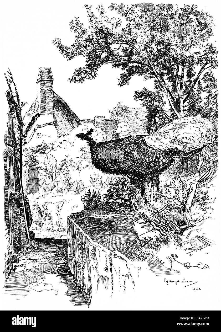 Wellford-on-Avon, Gloucestershire - pen and ink illustration from 'Old English Country Cottages' by Charles Holme, 1906. Stock Photo