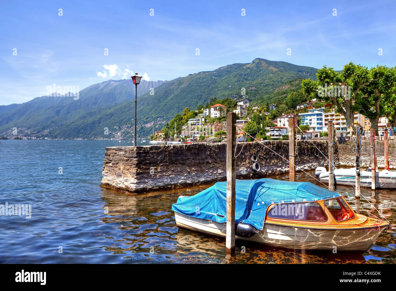 old harbor in Ascona Ticino Stock Photo