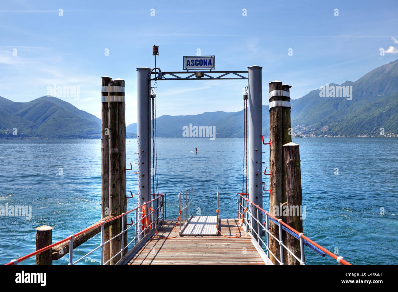 the jetty in Ascona - Ticino for trips on Lake Maggiore Stock Photo