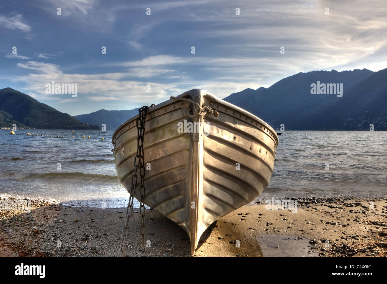 a rowing boat on Lake Maggiore, Ticino Stock Photo