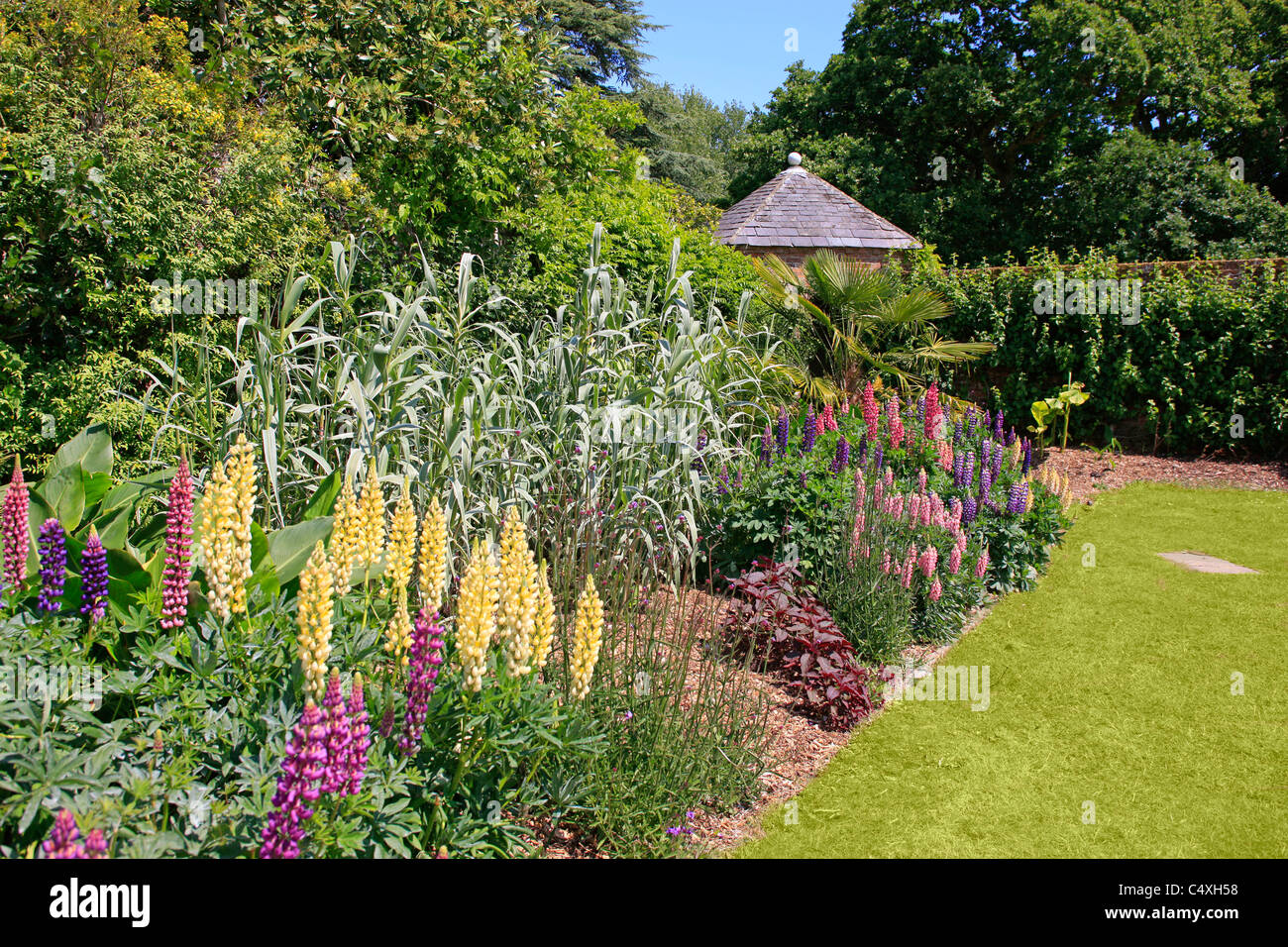 Summer Flowerbeds in an English Walled Garden Stock Photo - Alamy