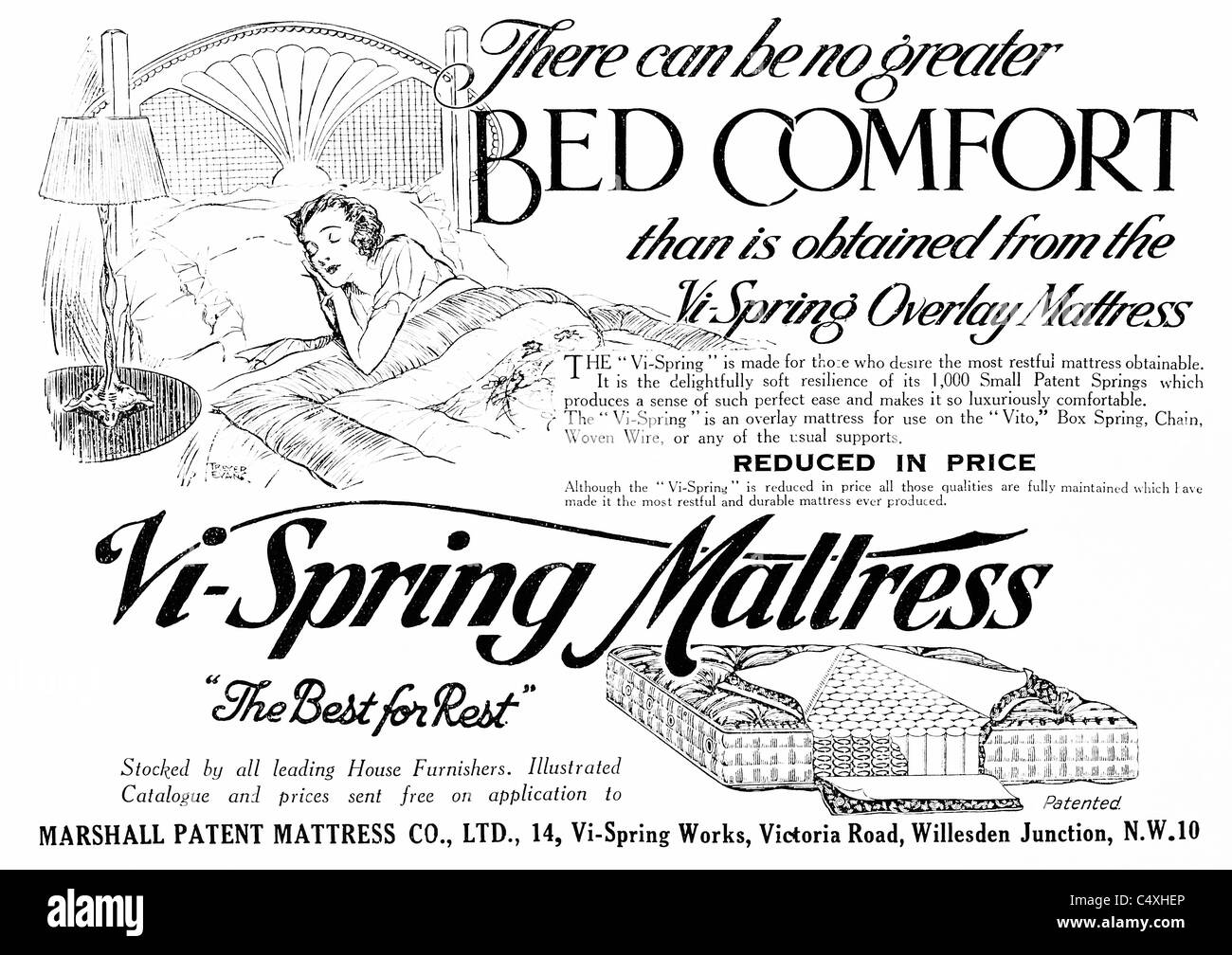 1926 'Vi-Spring Mattress' Advertisement from 'Homes and Gardens' magazine. Stock Photo