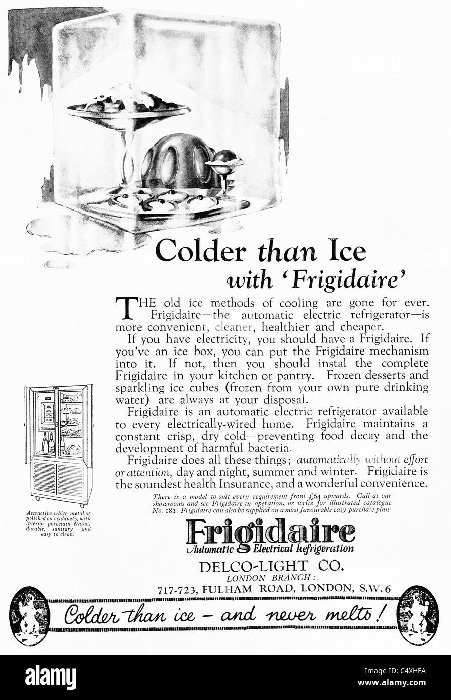 1926 'Frigidaire' Advertisement from 'Homes and Gardens' magazine. Stock Photo
