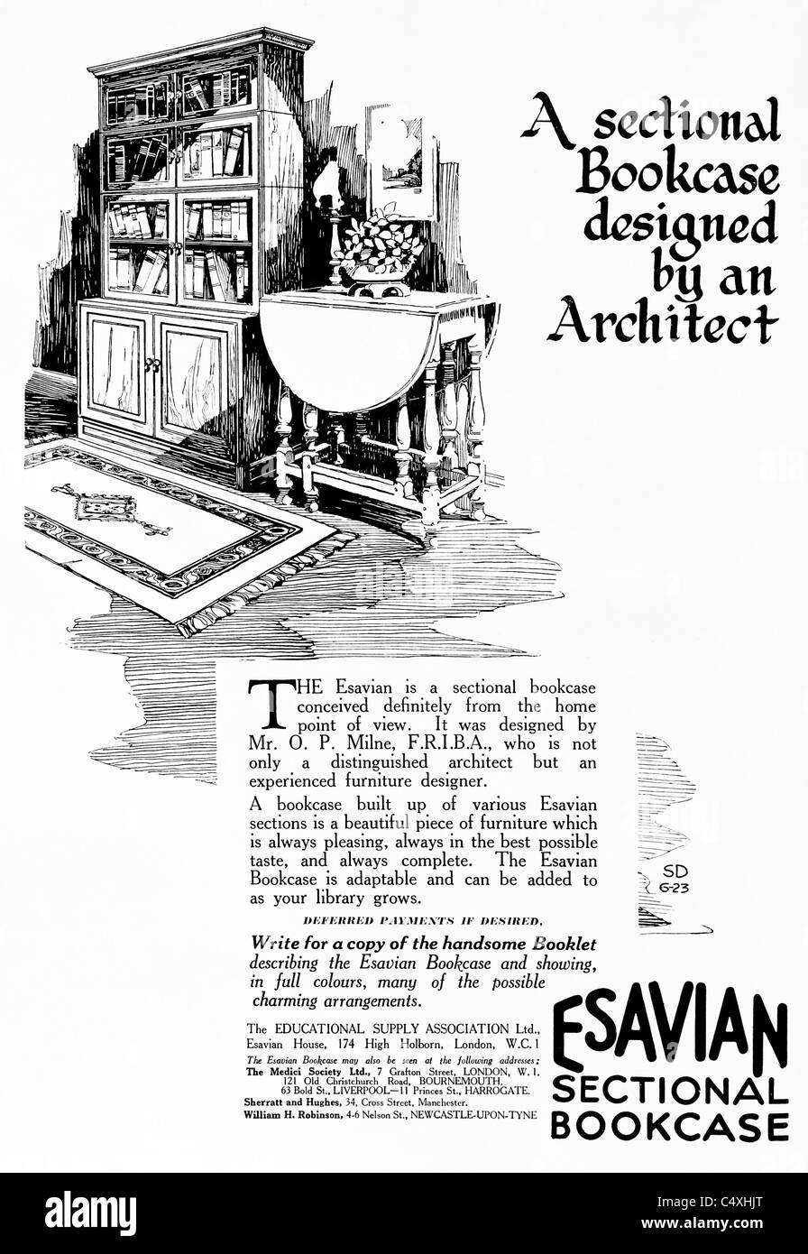 1926 'Esavian Sectional Bookcase' Advertisement from 'Homes and Gardens' magazine. Stock Photo