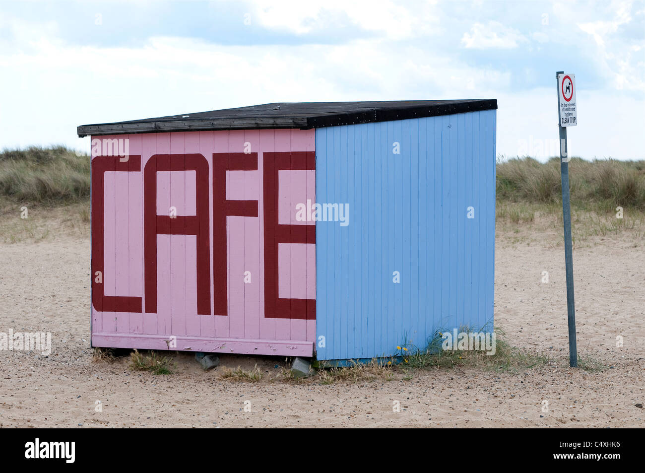 cafe sign on beach hut, great yarmouth, norfolk, england Stock Photo