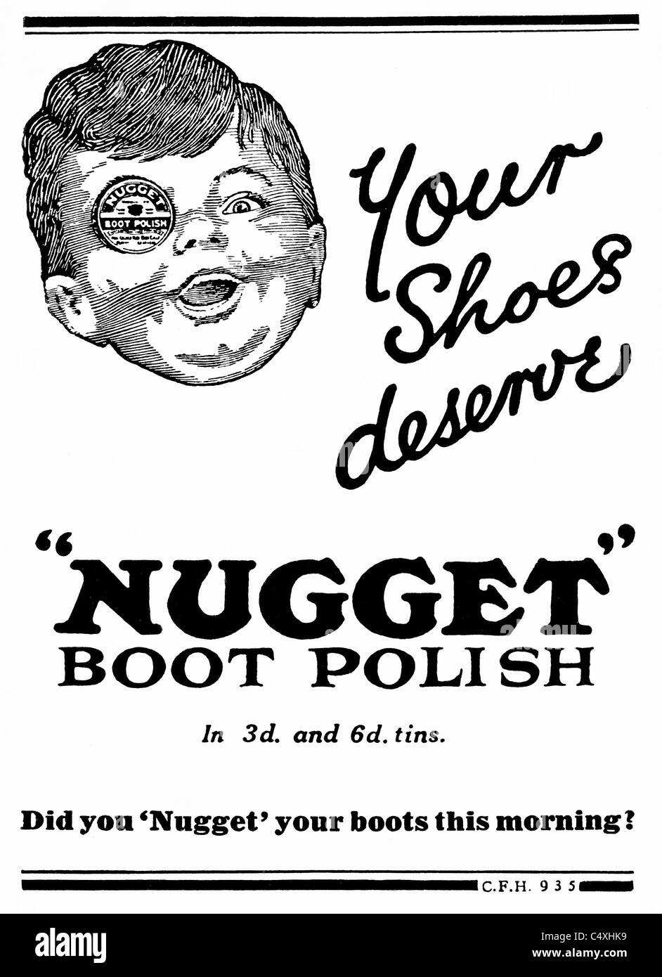 1926 'Nugget' Boot Polish Advertisement from 'Homes and Gardens' magazine. Stock Photo