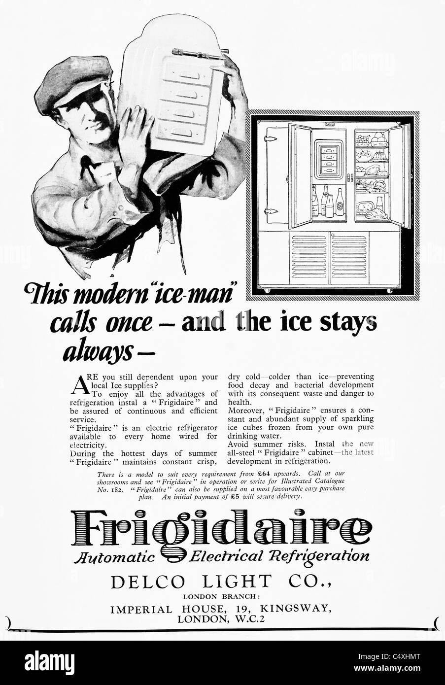 1926 'Frigidaire' Refridgerator Advertisement from 'Homes and Gardens' magazine. Stock Photo
