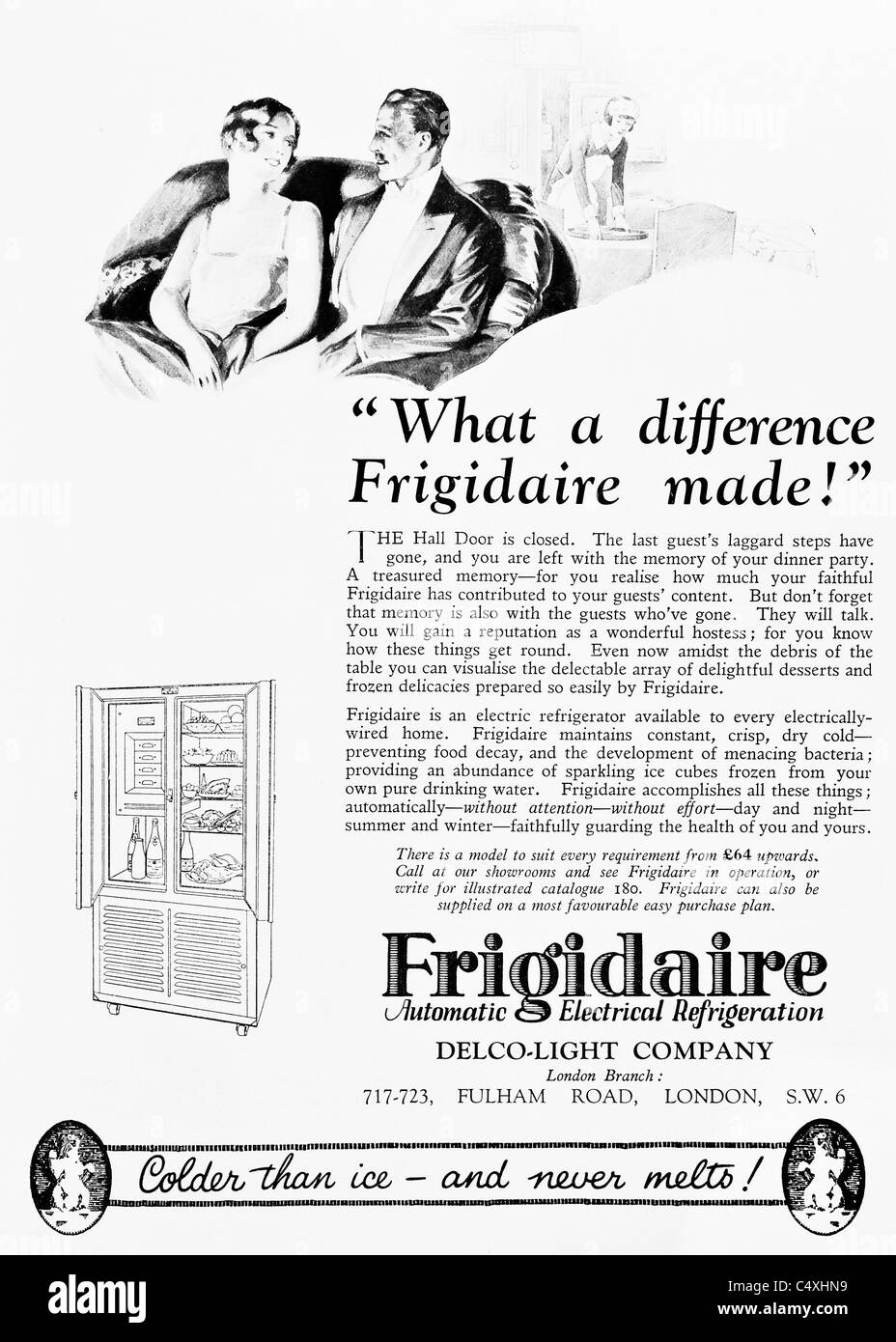 1926 'Frigidaire' Refrigerator Advertisement from 'Homes and Gardens' magazine. Stock Photo
