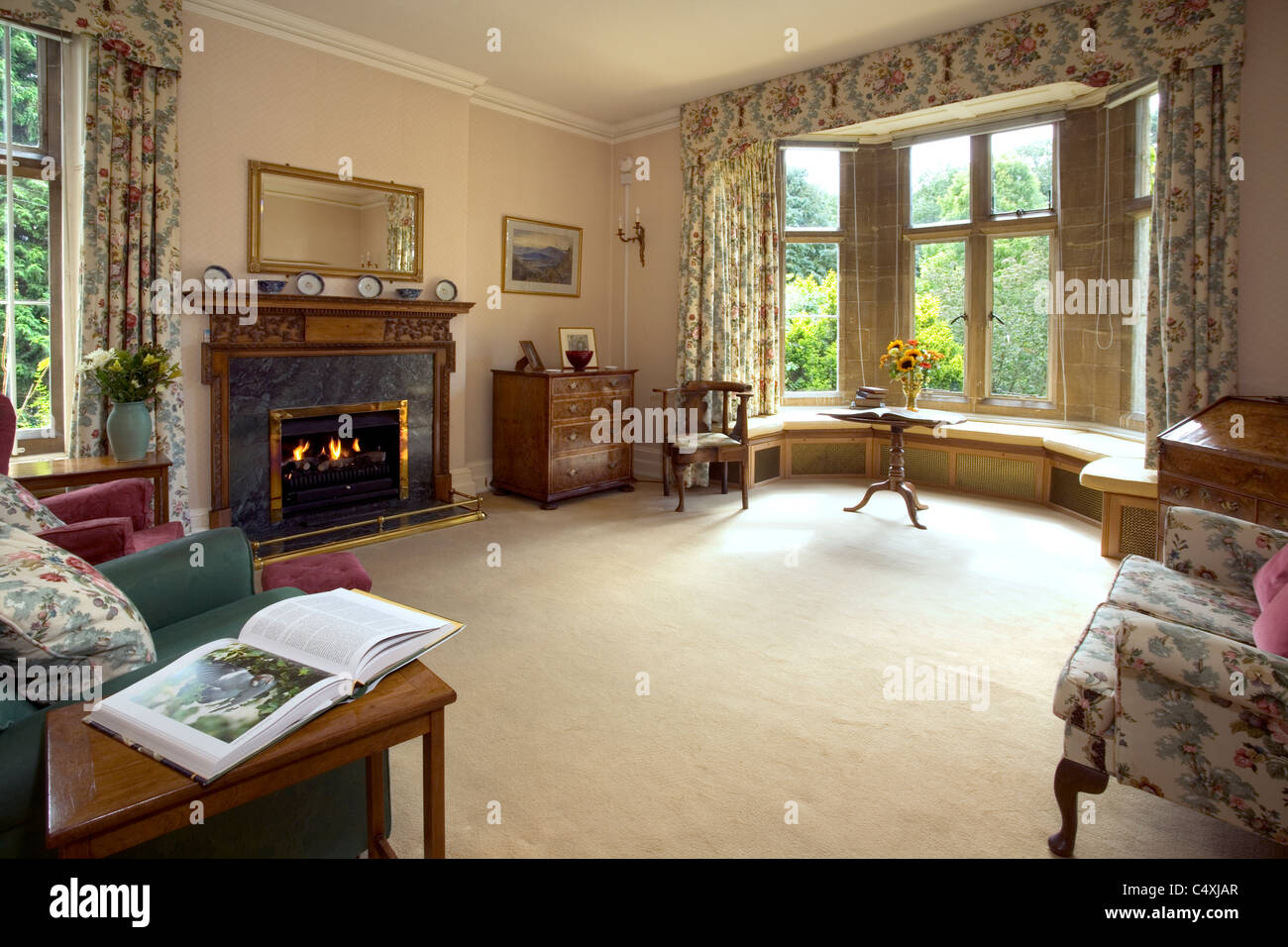 Large traditional drawing room of a country house. Stock Photo