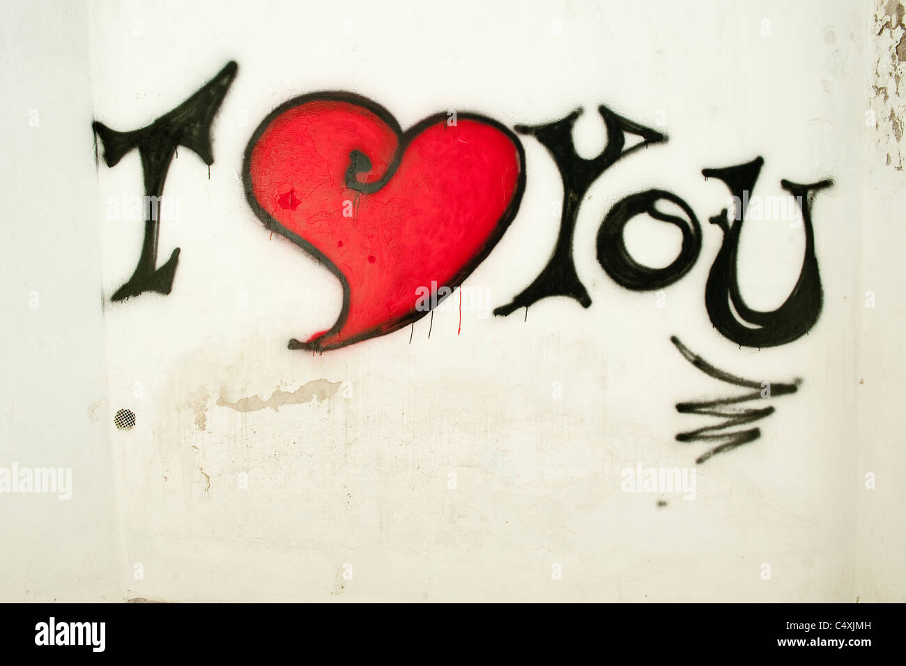 I love you, graffiti sign on white wall, Amalfi Coast, Italy Stock