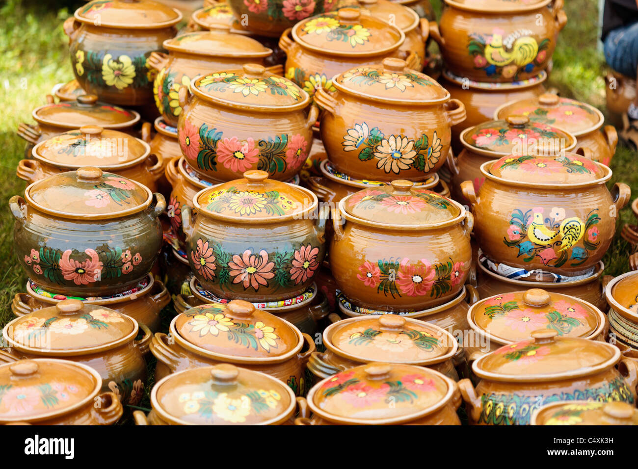 Traditional Romanian earthenware pottery at Horezu ceramic pottery fair