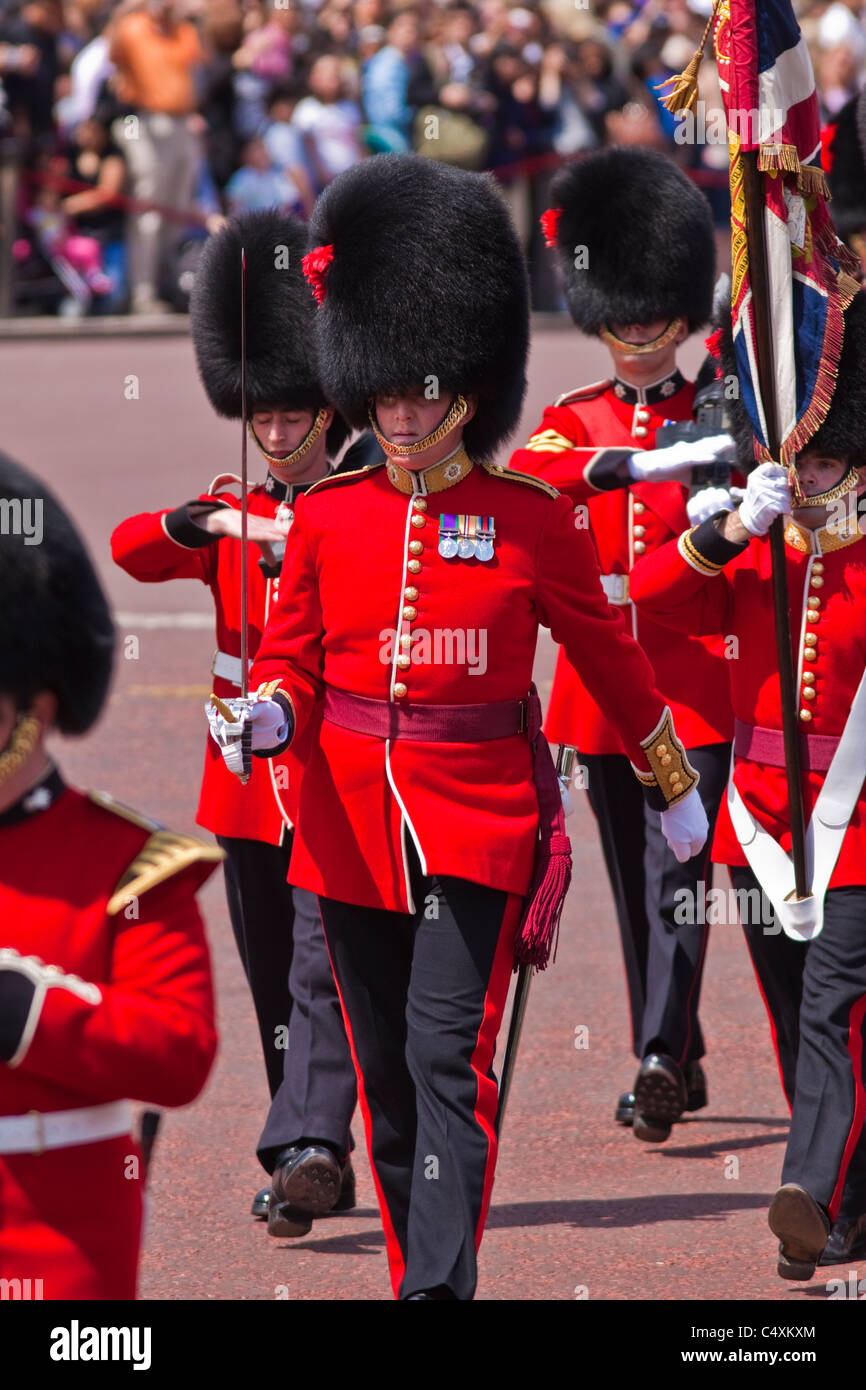 Coldstream guards officer leading the Regimental Colours away from Buckingham palace after the Changing of the guard Stock Photo