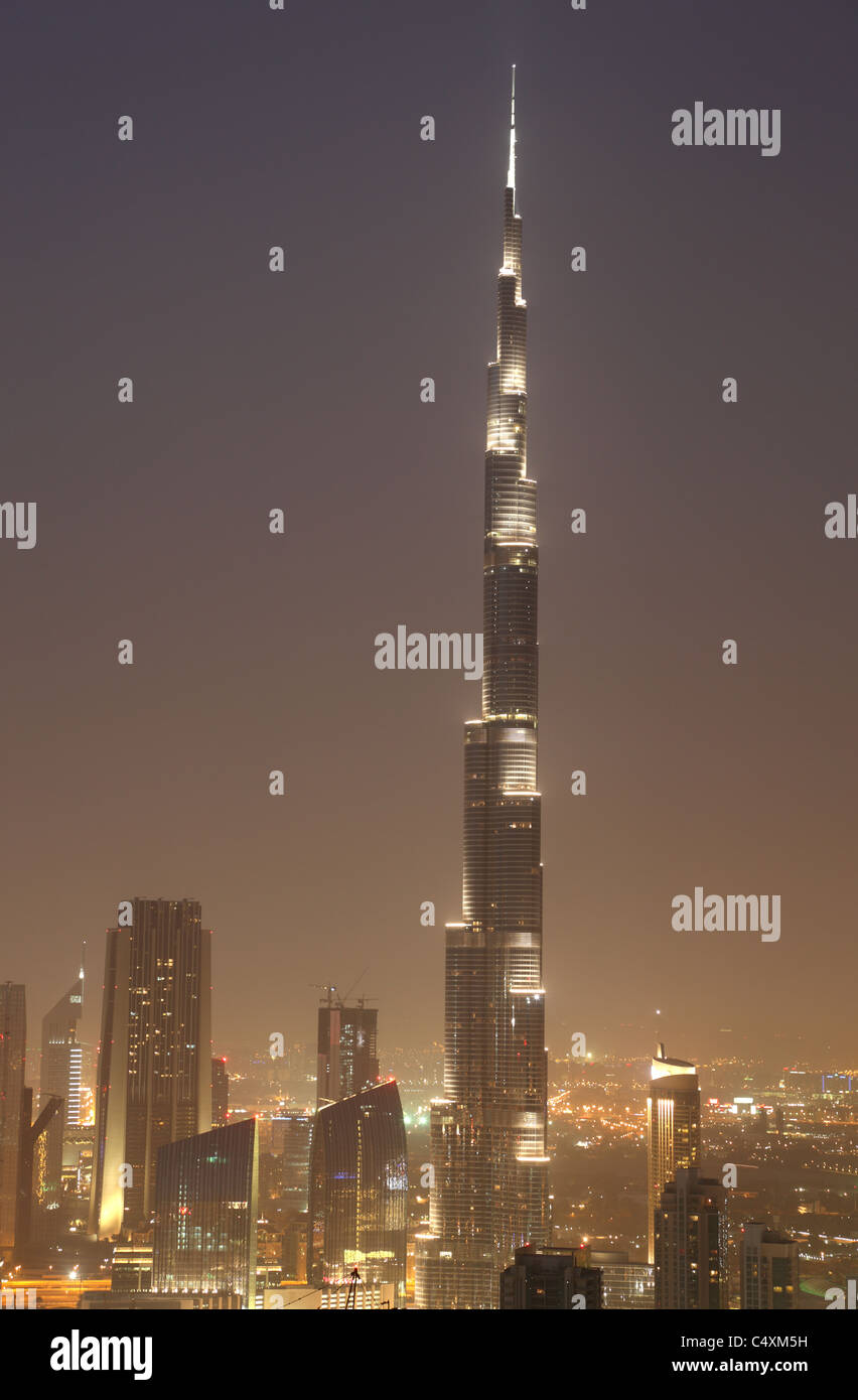 Burj Khalifa at night. Dubai United Arab Emirates Stock Photo