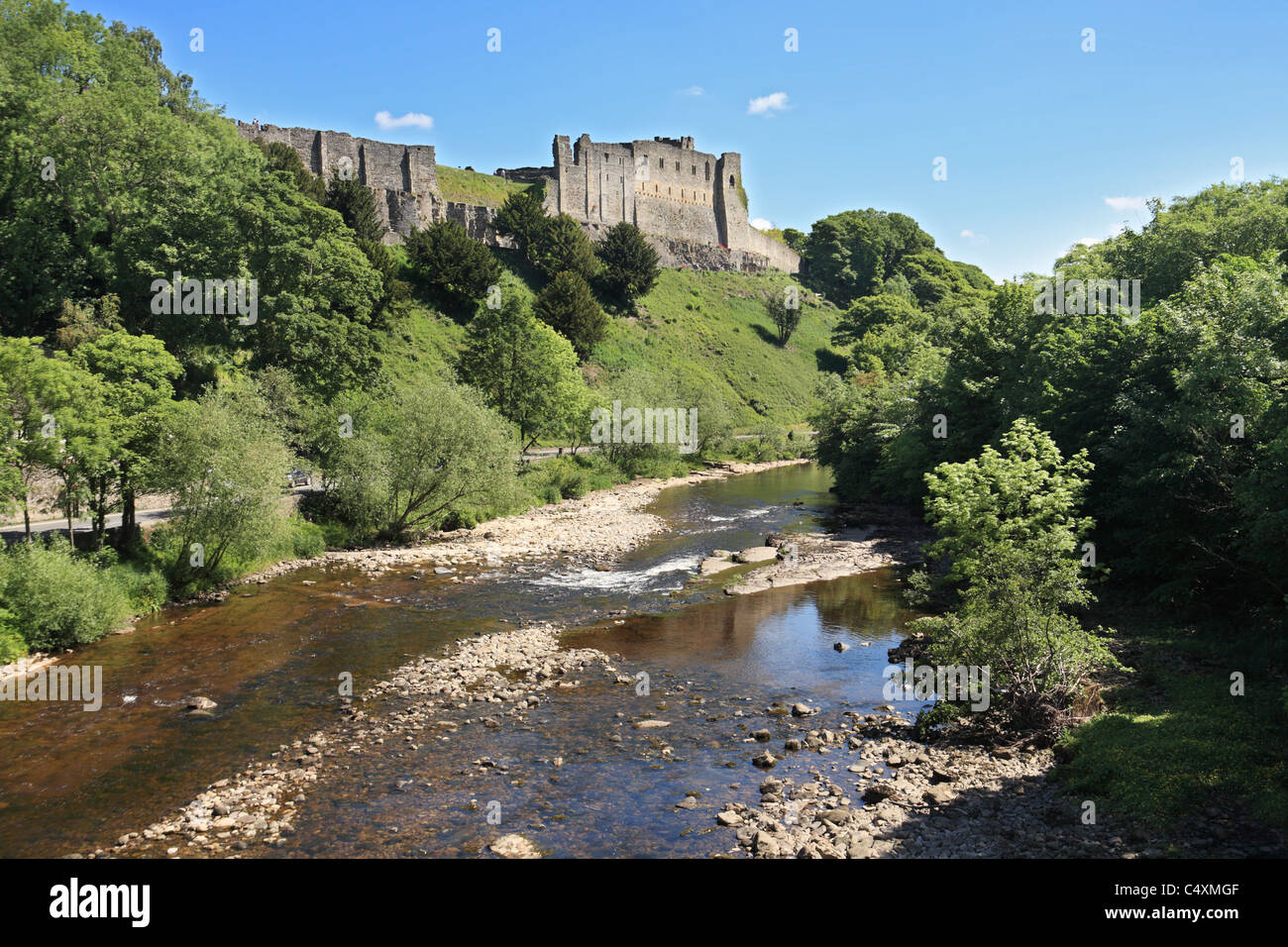 Richmond castle from the river Swale, North Yorkshire, England, UK ...