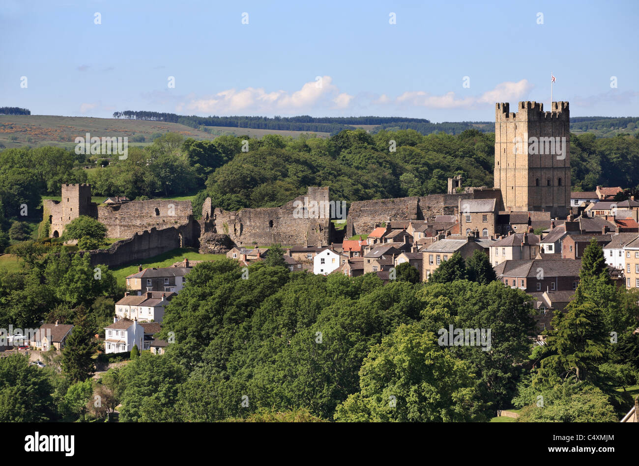 Richmond castle and town walls, North Yorkshire, England, UK Stock