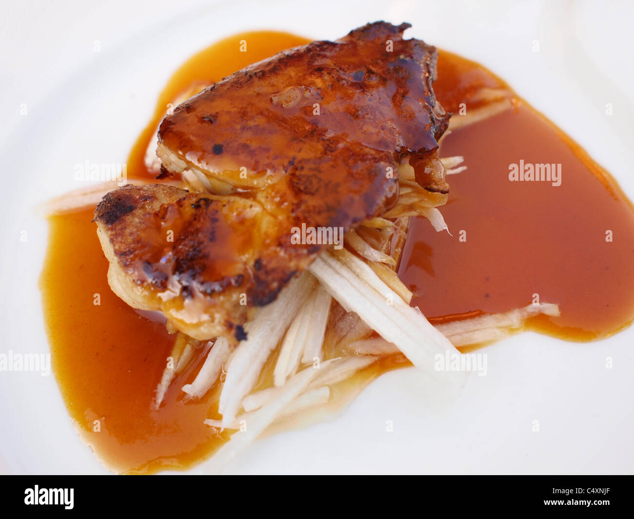 Veal sweetbread dish with soy sauce Stock Photo