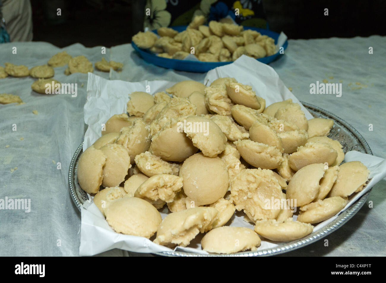 Production of thai palm sugar in a home factory, amphawa floating