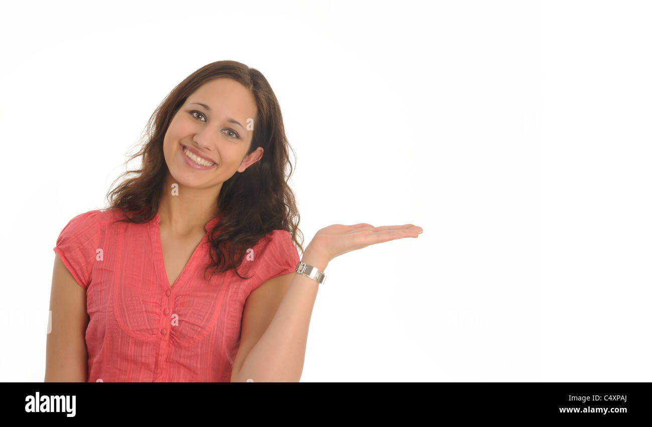 young woman gesturing with one hand Stock Photo