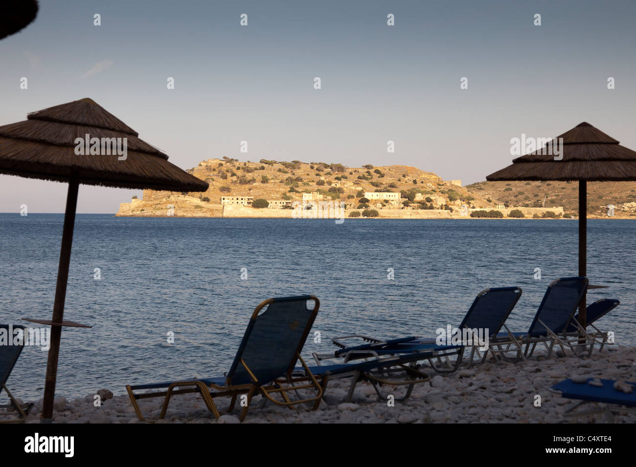 Spinalonga island,viewed from Plaka Beach,Crete,Greece Stock Photo