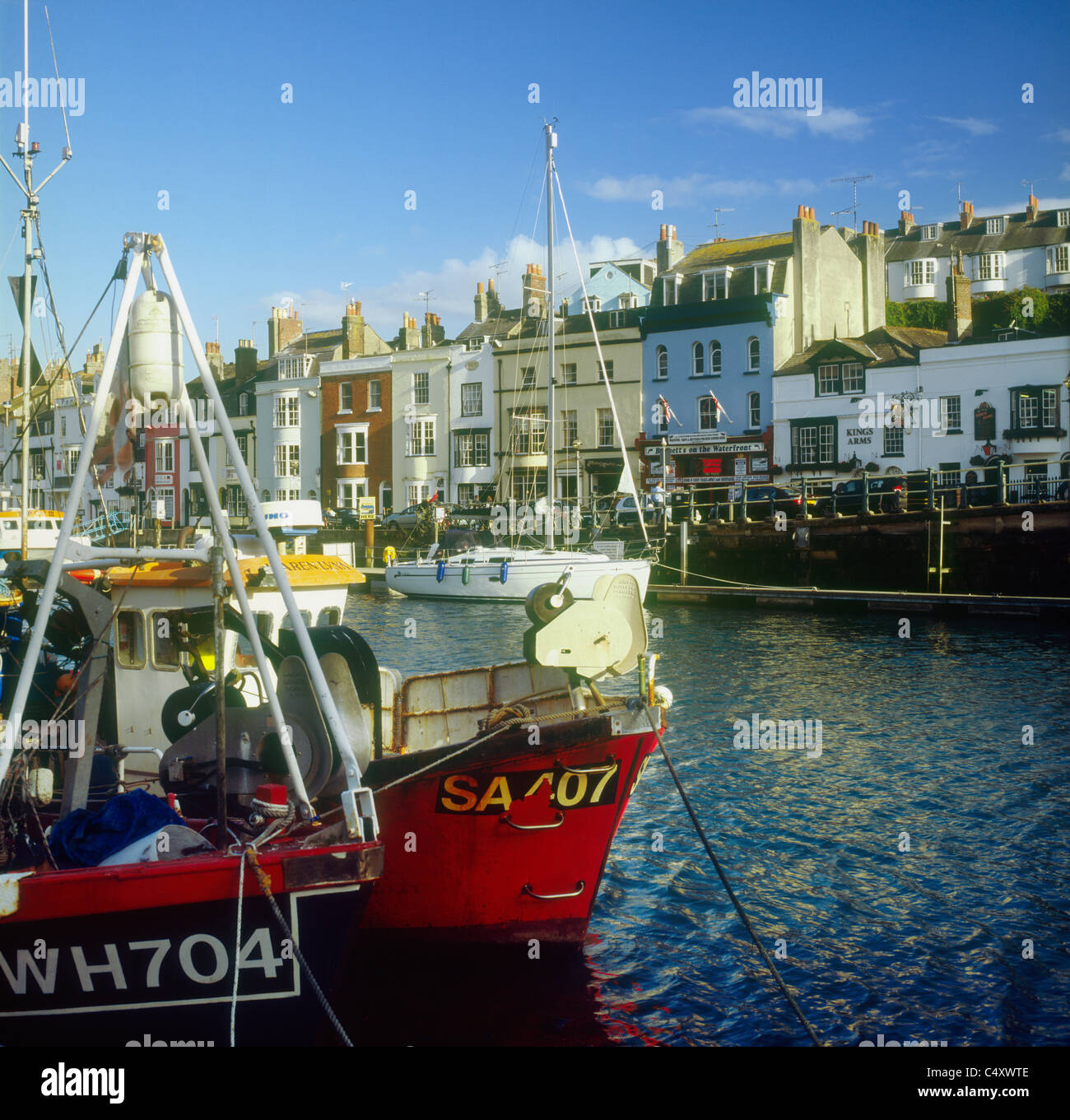 The old harbour at Weymouth in Dorset, looking from Custom House Quay