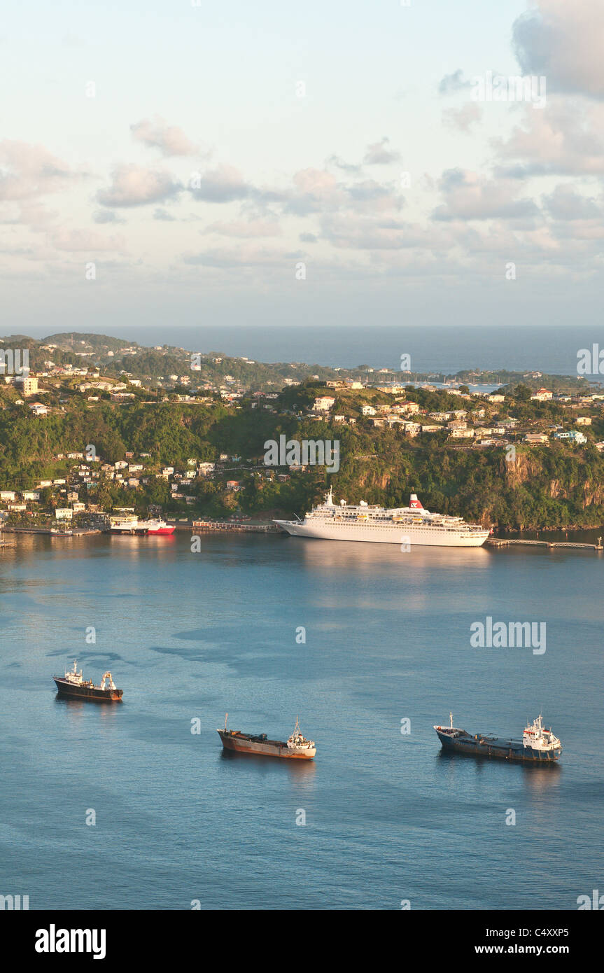 Boudicca, Fred Olsen Cruise ship in Kingstown Harbour, St. Vincent & The Grenadines caribbean. Stock Photo