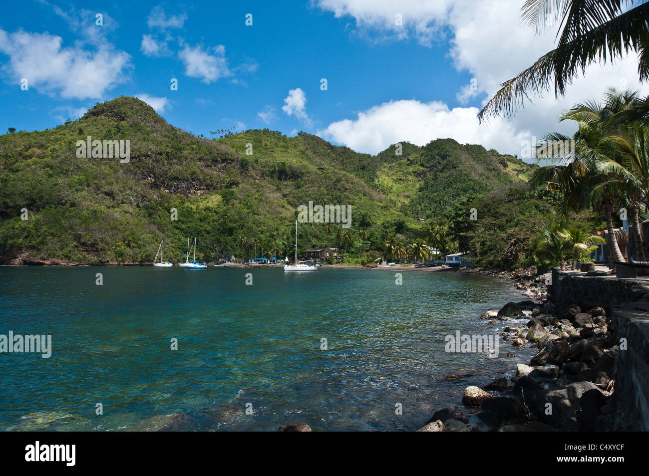 Wallilabou Bay, set of Pirates of the Caribbean movie, St. Vincent and The Grenadines. Stock Photo