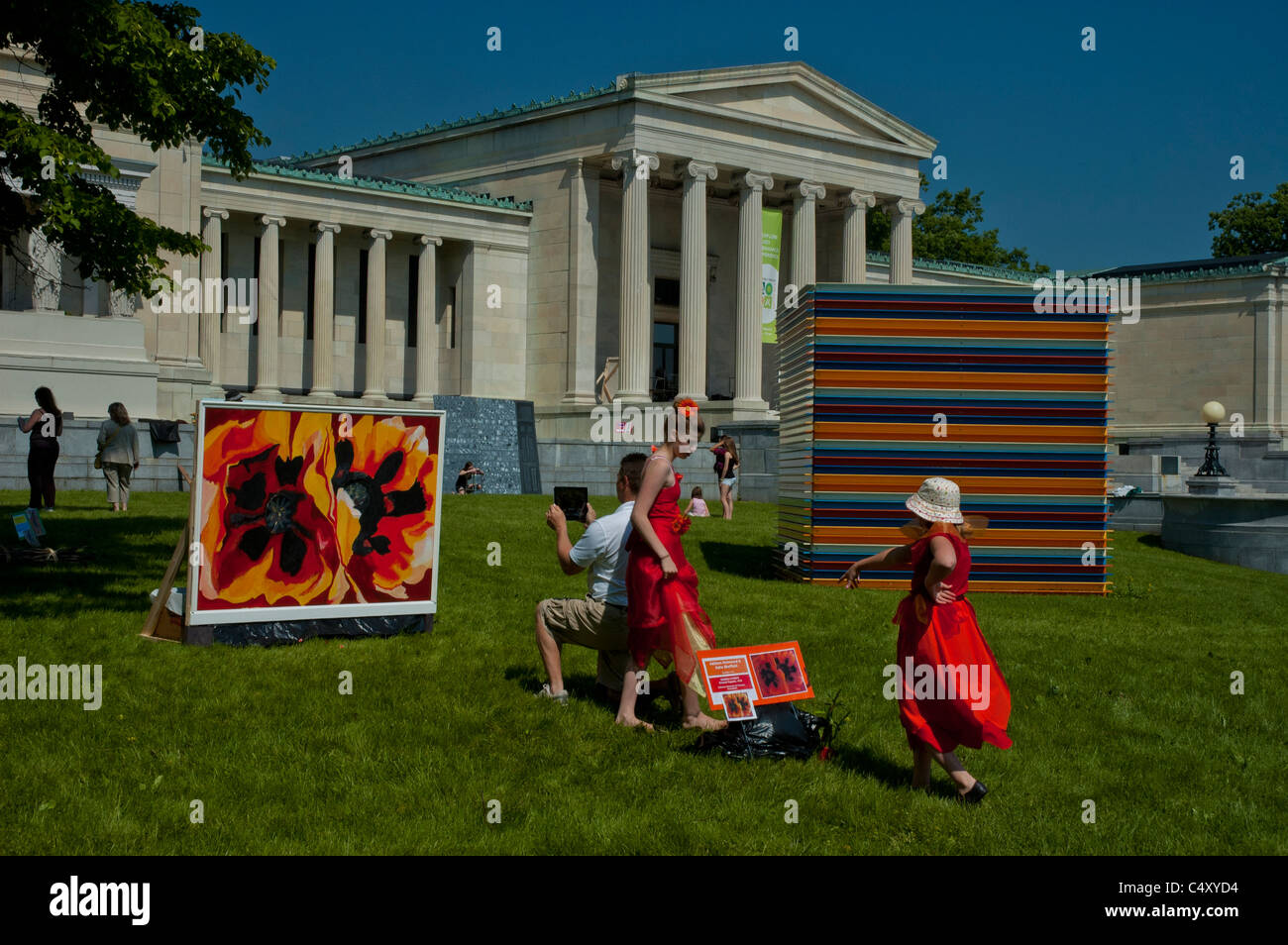 Youths take part in art event on the grounds of The Albright-Knox Art Gallery, Buffalo, New York, USA. Stock Photo