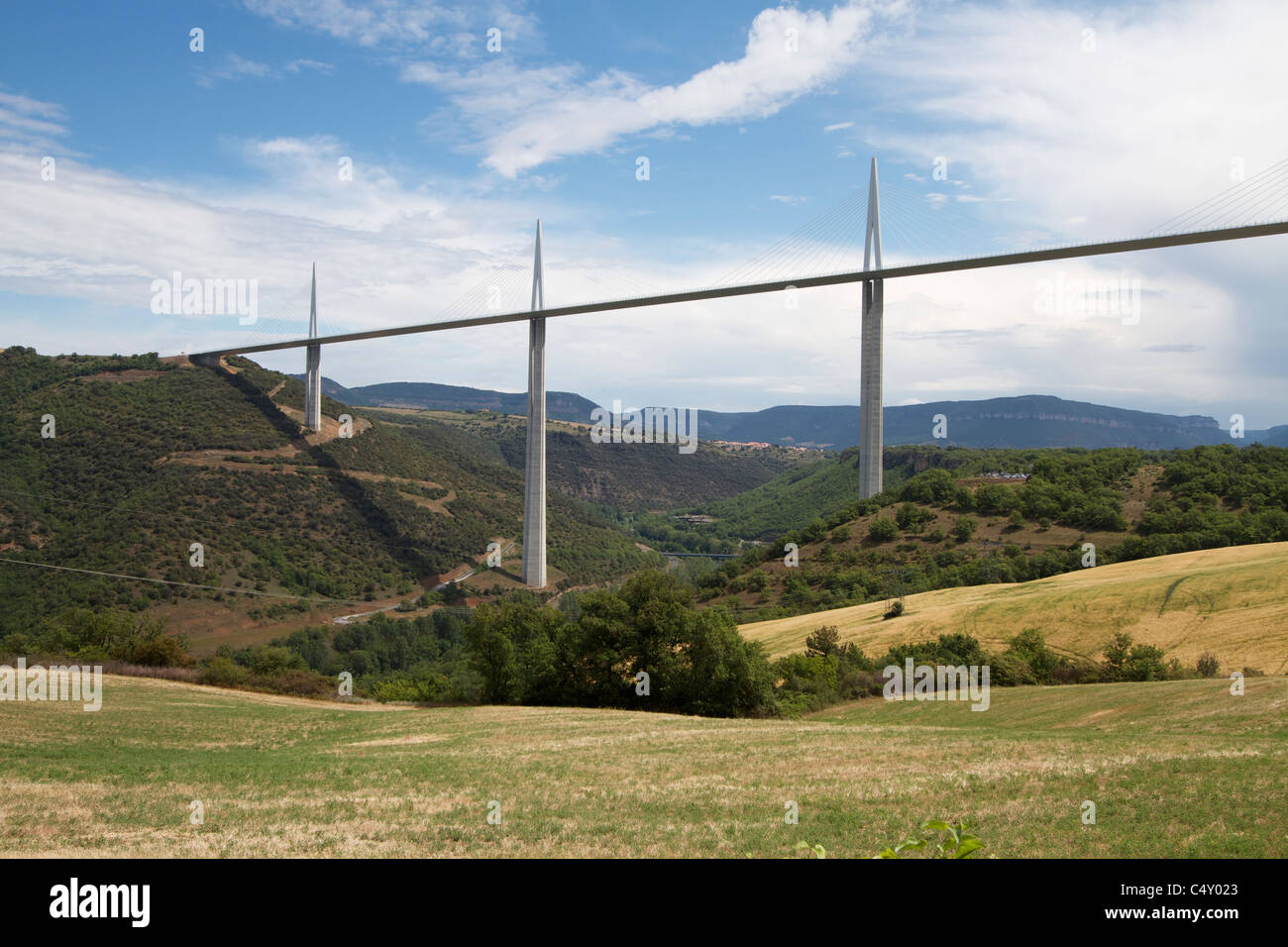 Millau viaduct highest bridge in the world spanning the Tarn Gorge in southern France Stock Photo