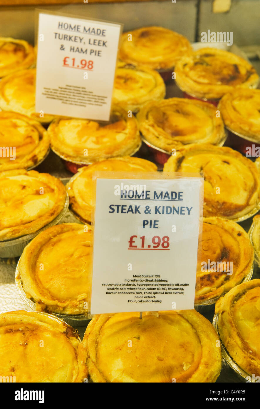 Meat pies in Bakery, Dartmouth, Devon UK Stock Photo