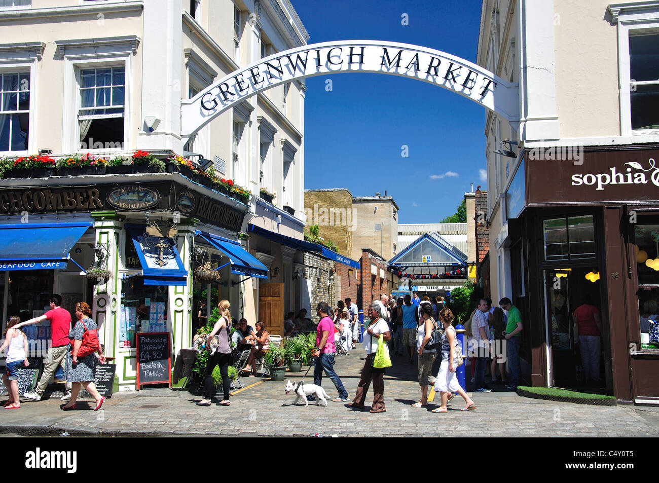 Entrance sign, Greenwich Market, Durnford St, Greenwich, London Borough of Greenwich, Greater London, England, United Kingdom Stock Photo