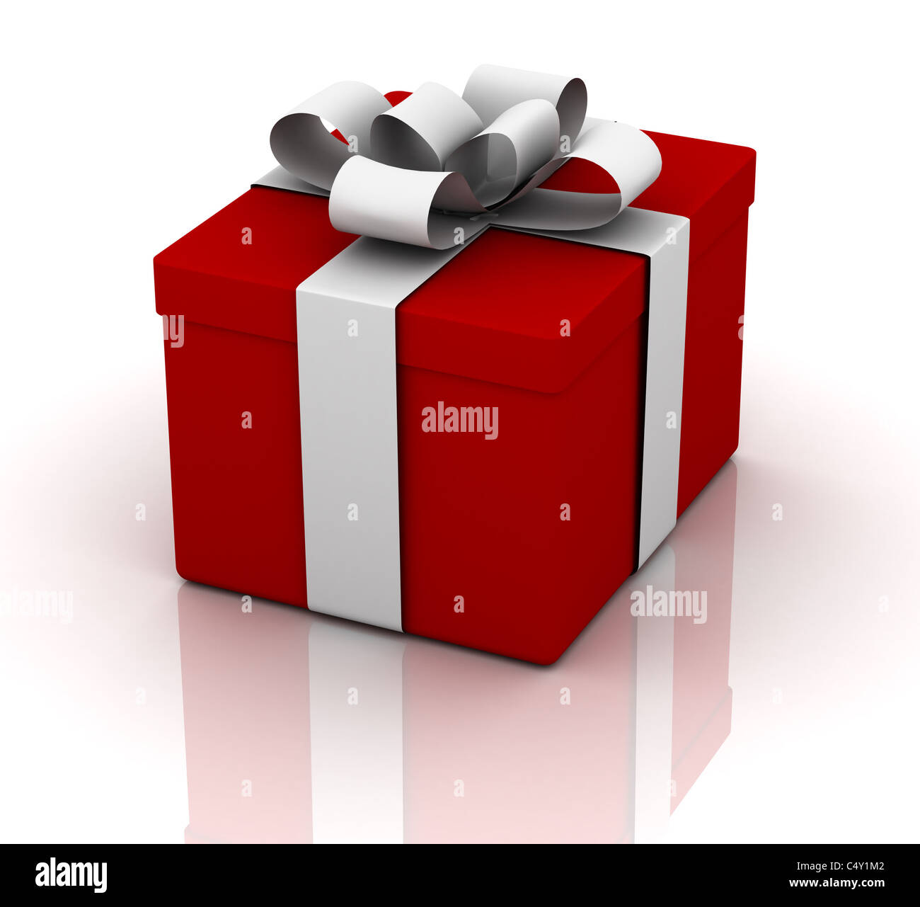 Red Gift Box on white background - reflection Stock Photo - Alamy