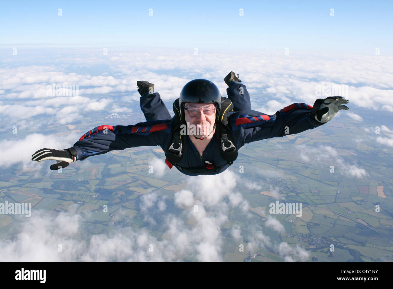 Close-up of skydiver in freefall Stock Photo