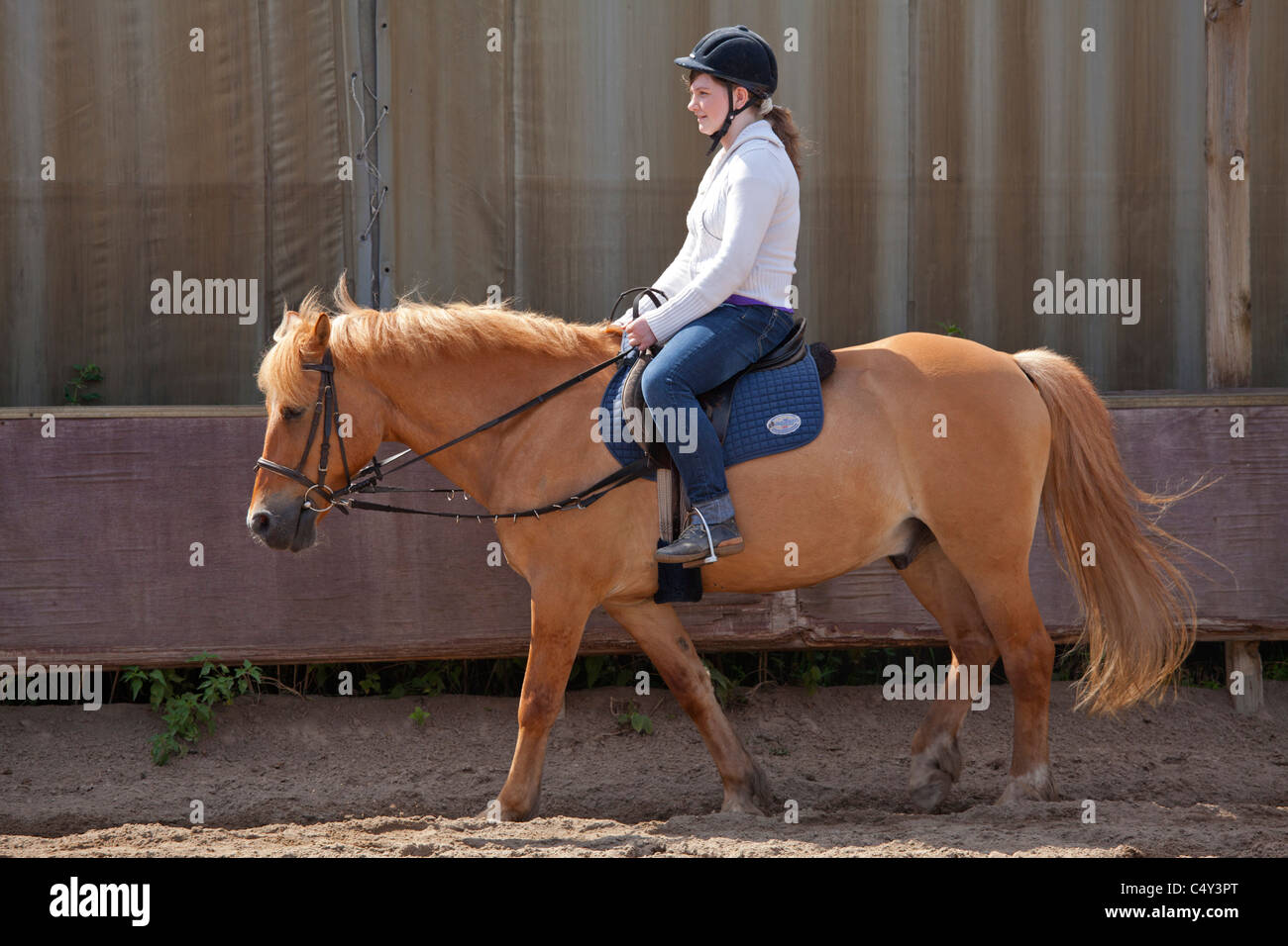 young girl learning to ride Stock Photo - Alamy