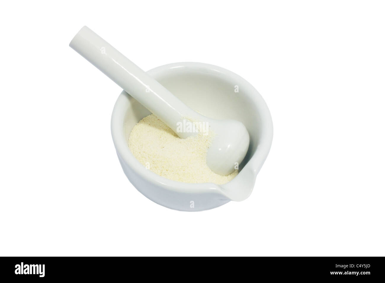 white ceramic mortar and pestle isolated on white background Stock