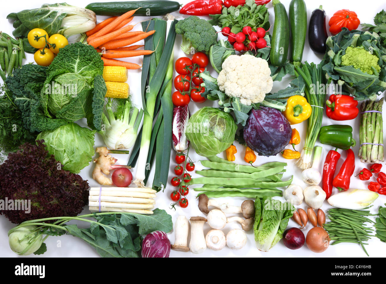Many different vegetables and salad. Fresh market greens Stock Photo