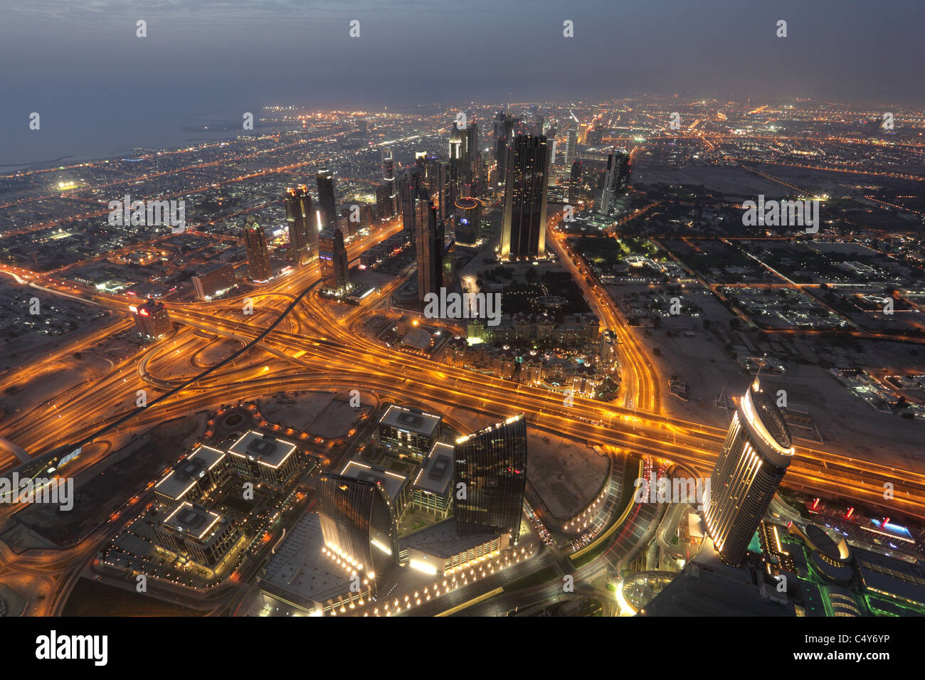 Night view of Dubai from Burj Khalifa. Dubai, United Arab Emirates Stock Photo