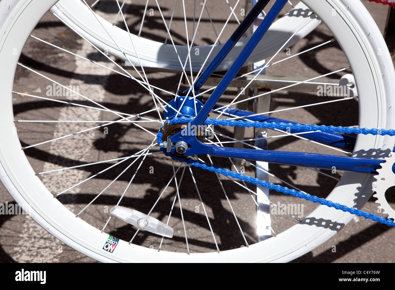 Detail of fixed-wheel bicycle, London Stock Photo