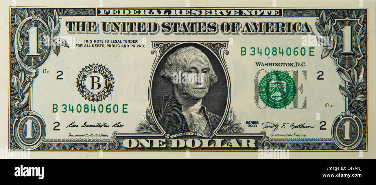 1 one dollar dollars bill note bills notes Stock Photo