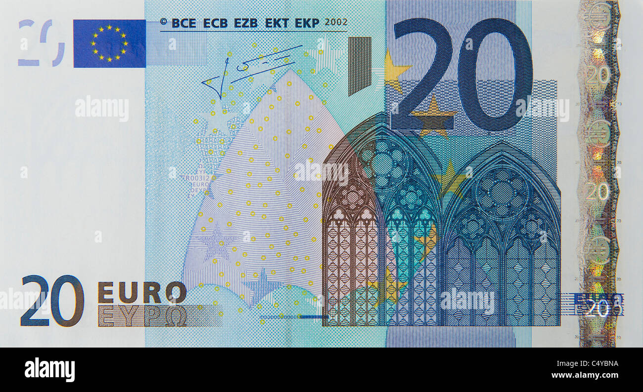 20 twenty euro euros note bill Stock Photo