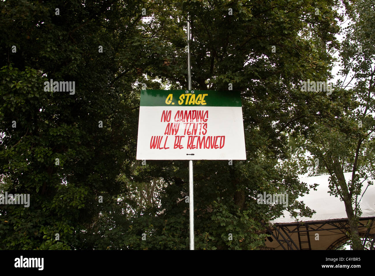 No Camping sign at the Glastonbury Festival 2011 Stock Photo Alamy
