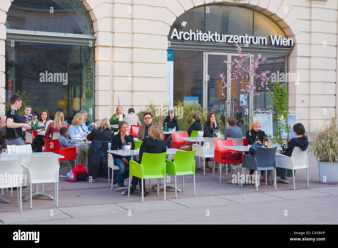 Cafe outside Architekturzentrum musem in MuseumsQuartier the museum district central Vienna Austria central Europe Stock Photo